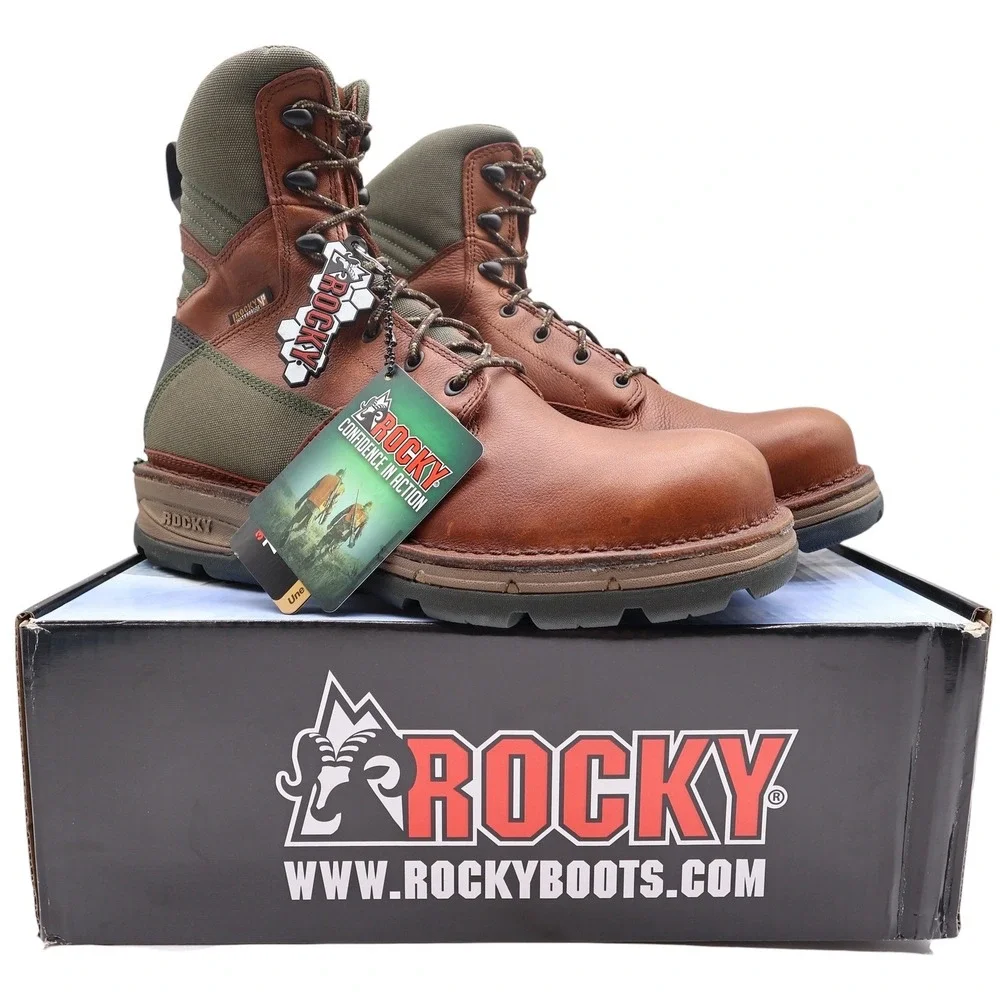 Rocky Fieldlite Hunting Boots Mens 9.5 Brown Leather Insulated Waterproof NIB